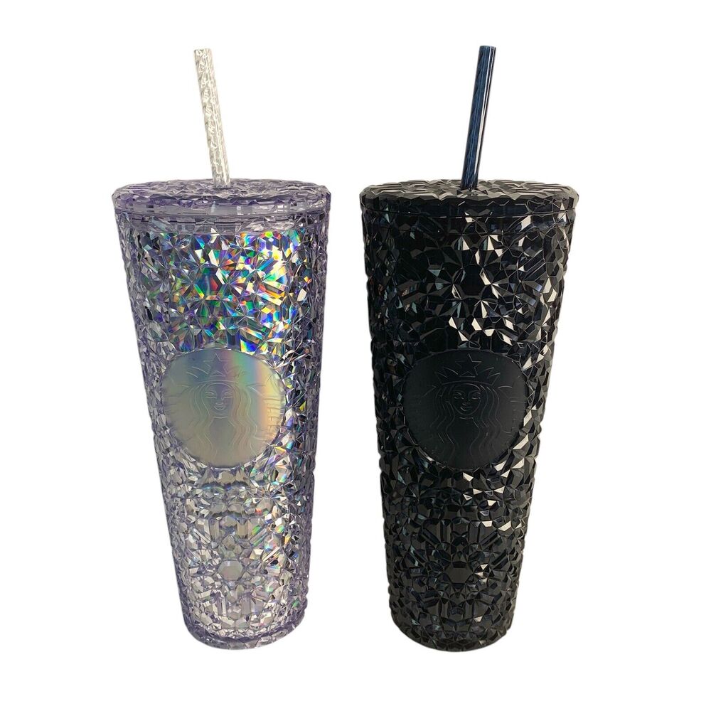 2 Piece Lot Starbucks Iridescent Gem Venti Tumbler Set Clear Navy 2024 Cold Cup